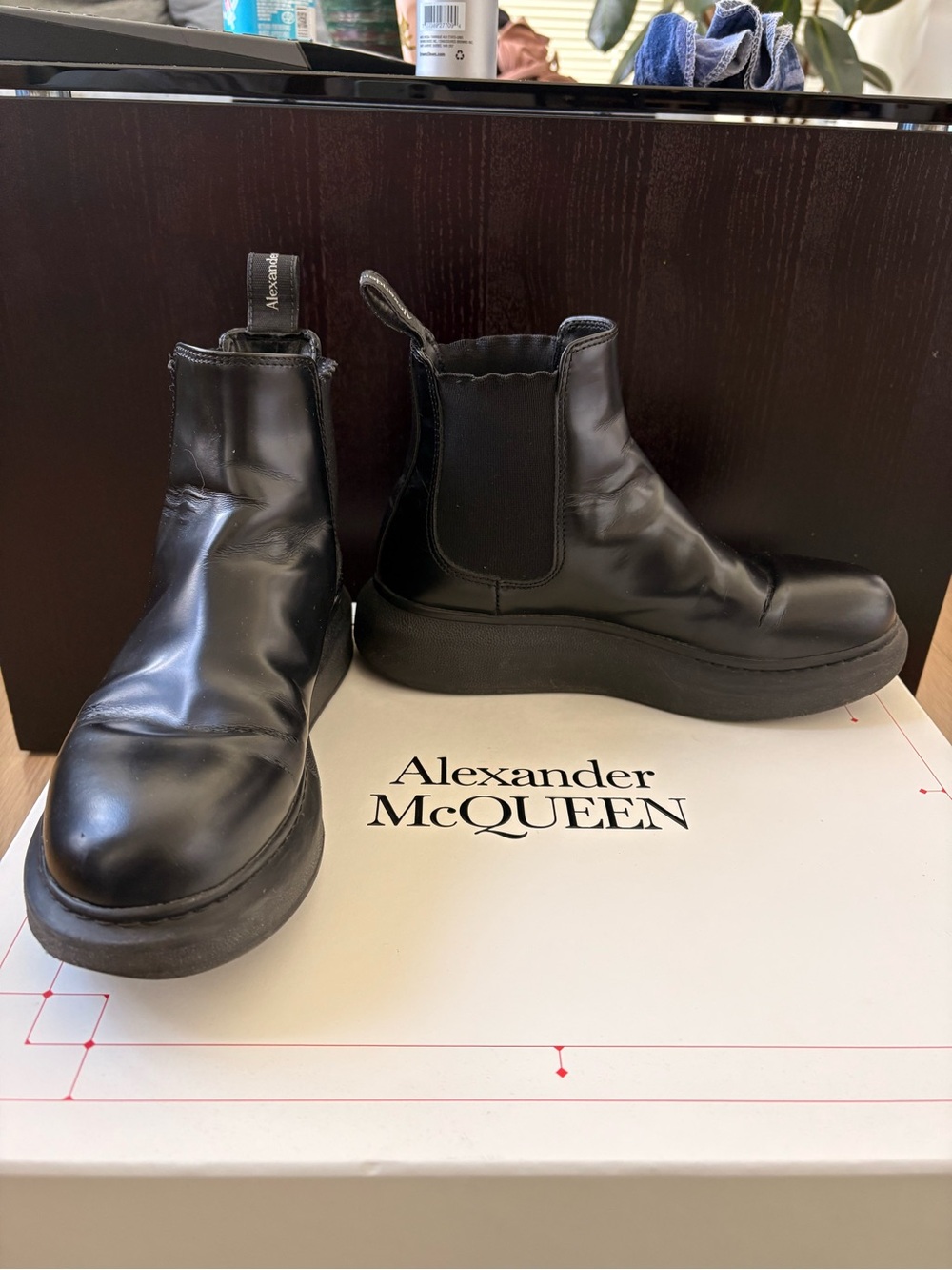 Alexander McQueen Black Leather Chukka Boots with Platform Sole